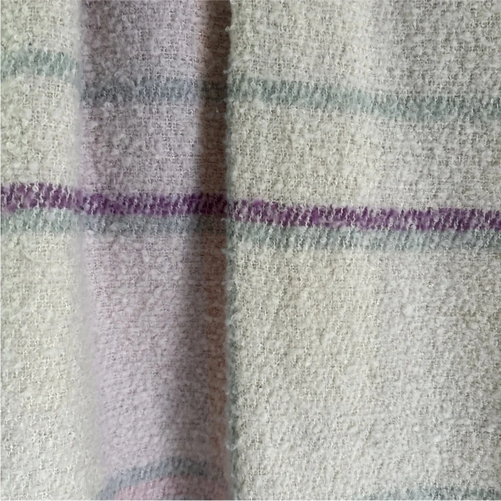 Steve Madden Women’s Oversized Plaid Scarf – Soft Fringe Wrap, Pink/Ivory - Picture 4 of 4